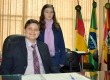Miniprefeito Gustavo Kütter com a minicoordenadora de gabinete Érica Simões